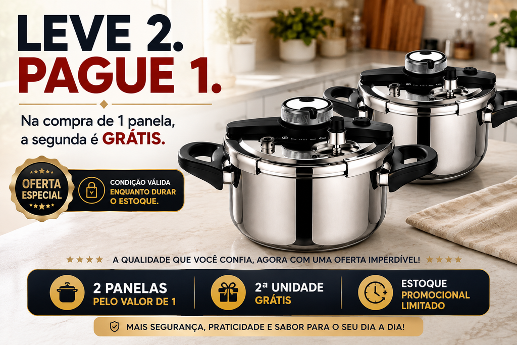 Kit 2 Panelas de Pressão Inox 4L | Compre 1 e Leve 2